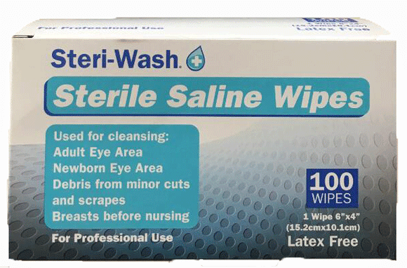 Steri-Wash®Sterile Saline Wipes -Box of 100 (Wholesale)